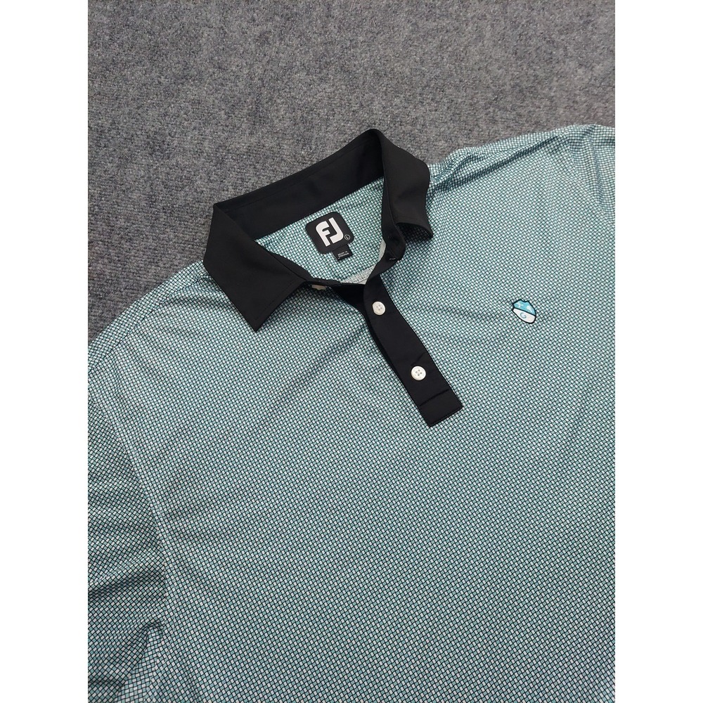 FJ Foot Joy Golf Polo Mens Large Aqua Blue Patterned Short Sleeve Performance‎